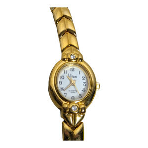 Vintage‎ Viviani Gold Tone Metal Band Fashion 18mm Bezel Watch New with Tags